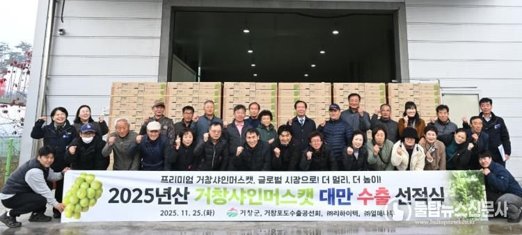 거창군 2025년산 고품질 거창 샤인머스캣, 대만 수출 첫 선적